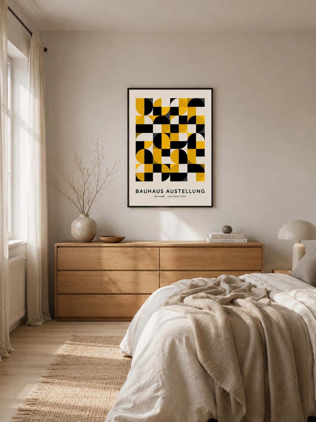 Giallo Nero Bauhaus Poster - Wall Art Decor - lifestyle shot - yellow bauhaus poster, bauhaus wall art