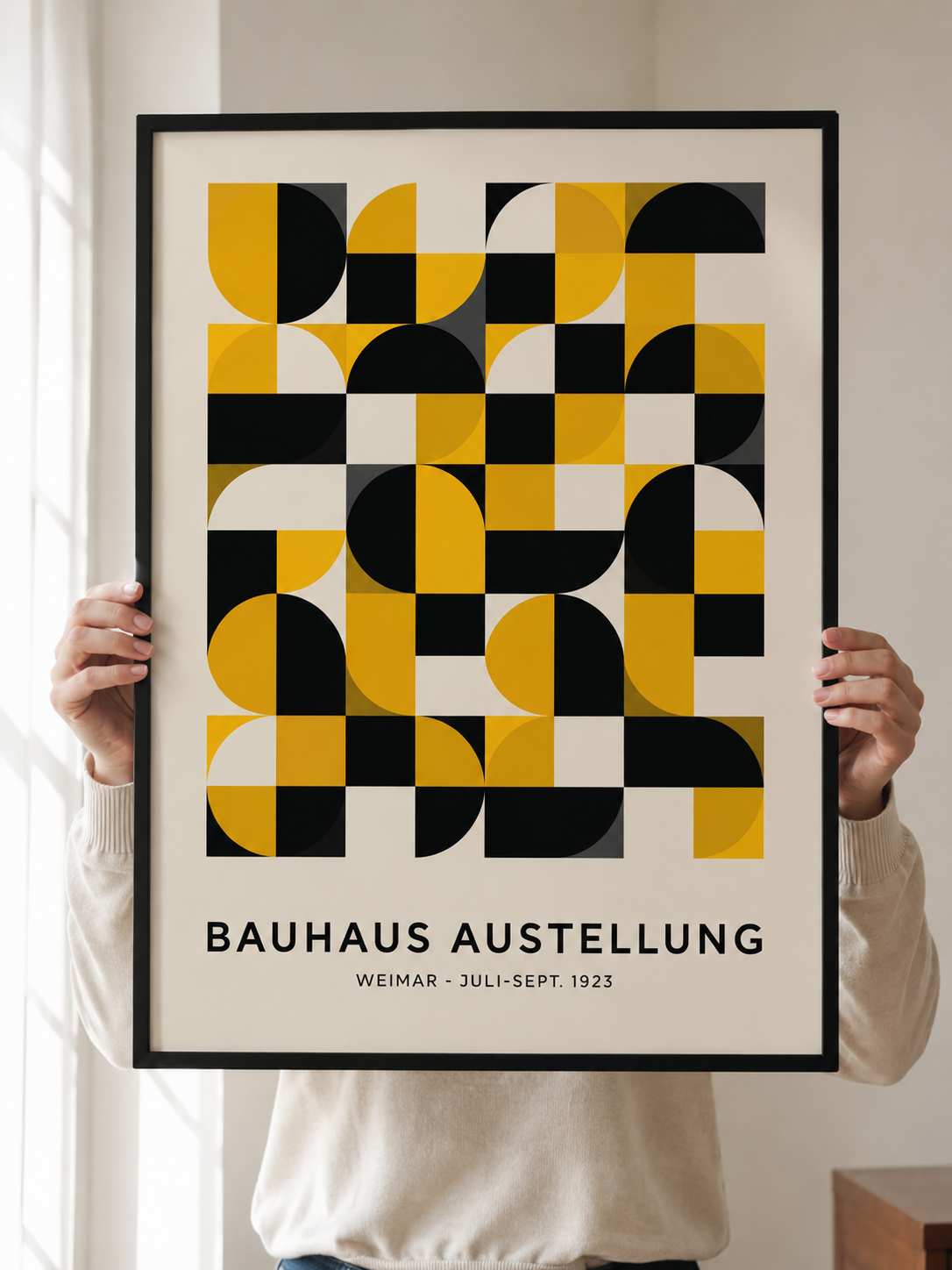 Giallo Nero Bauhaus Poster - Wall Art Decor - front view - yellow bauhaus poster, bauhaus wall art