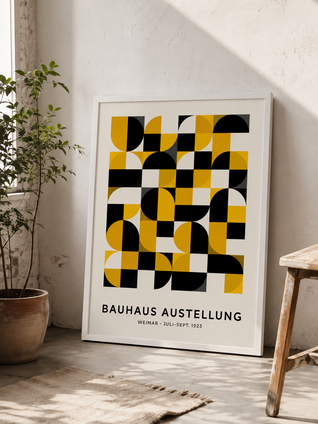 Giallo Nero Bauhaus Poster - Wall Art Decor - detail view - yellow bauhaus poster, bauhaus wall art