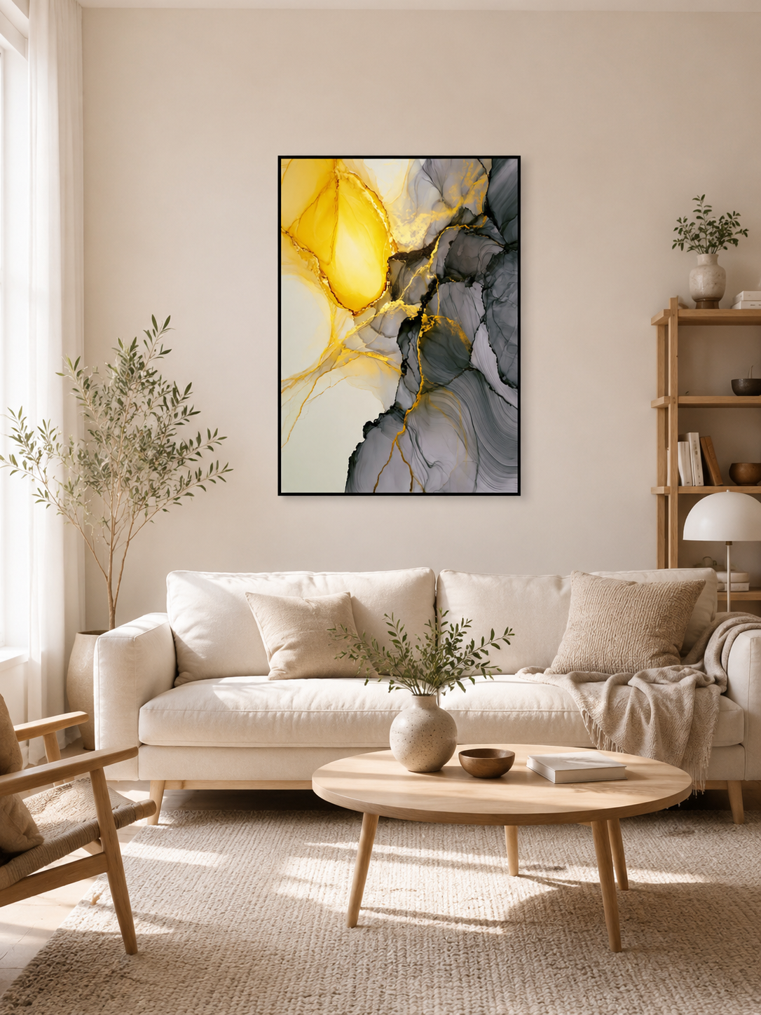 Yellow Black Abstract Wall Art - Wall Art Decor - detail view - yellow black abstract wall art, gold abstract art print