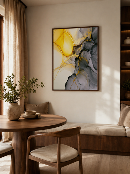 Yellow Black Abstract Wall Art - Wall Art Decor - alternate angle - yellow black abstract wall art, gold abstract art print