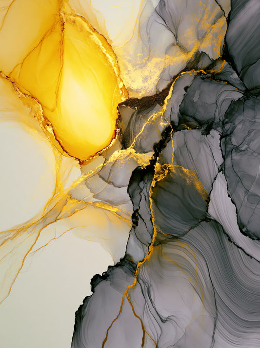 Yellow Marbled Wall Art - Wall Art Decor - front view - yellow marbled wall art, gray gold art print