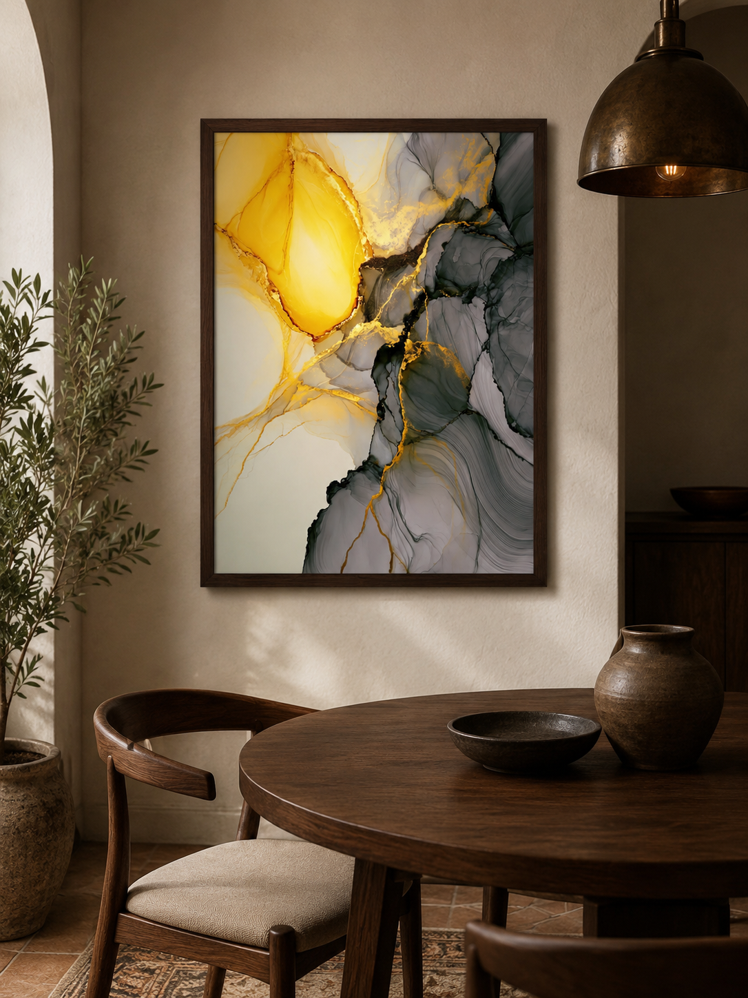 Yellow Marbled Wall Art - Wall Art Decor - packaging - yellow marbled wall art, gray gold art print