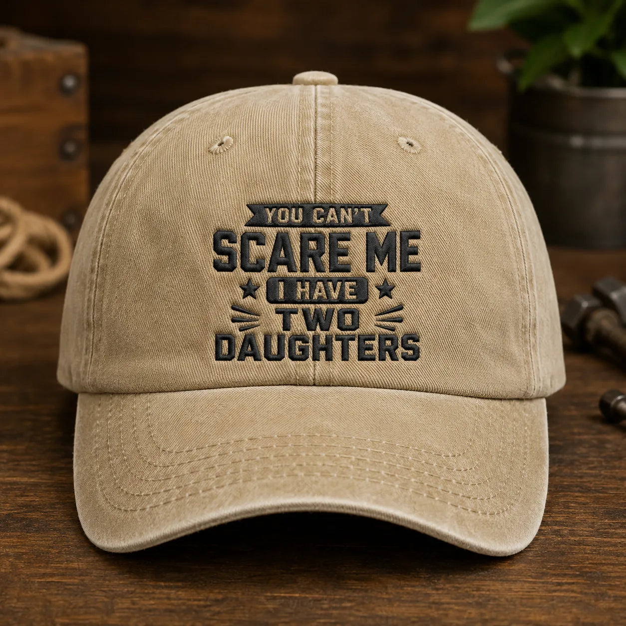 You Can't Scare Me I Have Two Daughters Washed Cap - washed cap - side view