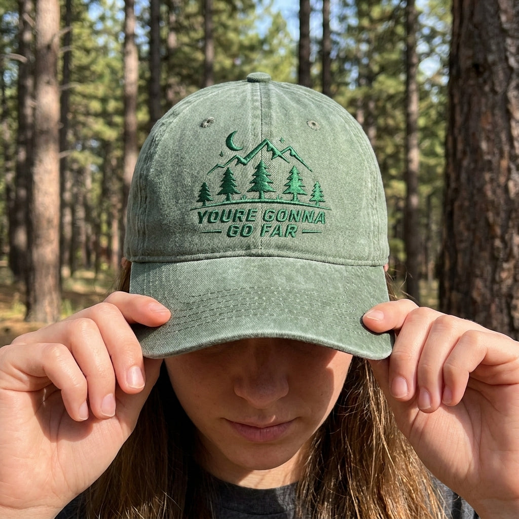 Youre Gonna Go Far Embroidered Washed Cap - Embroidered Washed Cap