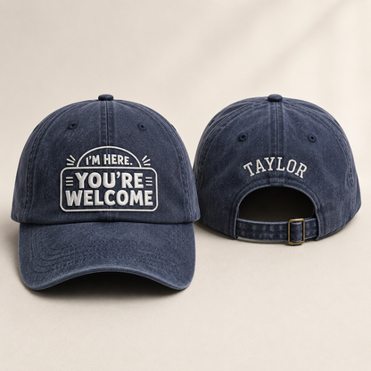 You're Welcome Personalized Washed Cap - Washed Cap - front view