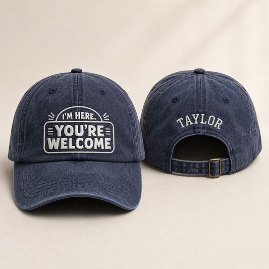 You're Welcome Personalized Washed Cap - Washed Cap - front view