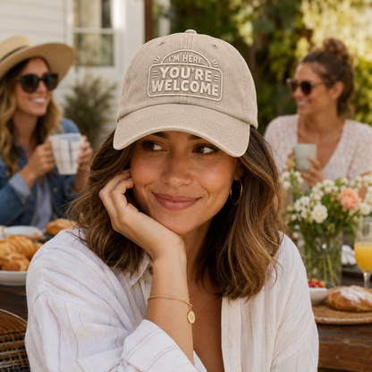 You're Welcome Personalized Washed Cap - Washed Cap - side view