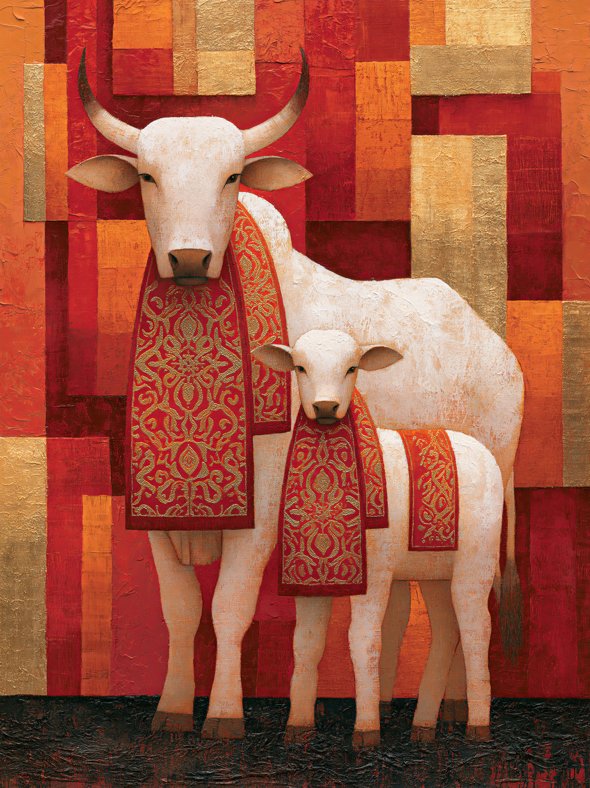 Zebu Cow Wall Art - Wall Art Decor - front view - zebu cow wall art, white cattle art print