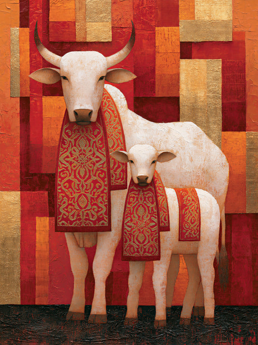 Zebu Cow Wall Art - Wall Art Decor - front view - zebu cow wall art, white cattle art print