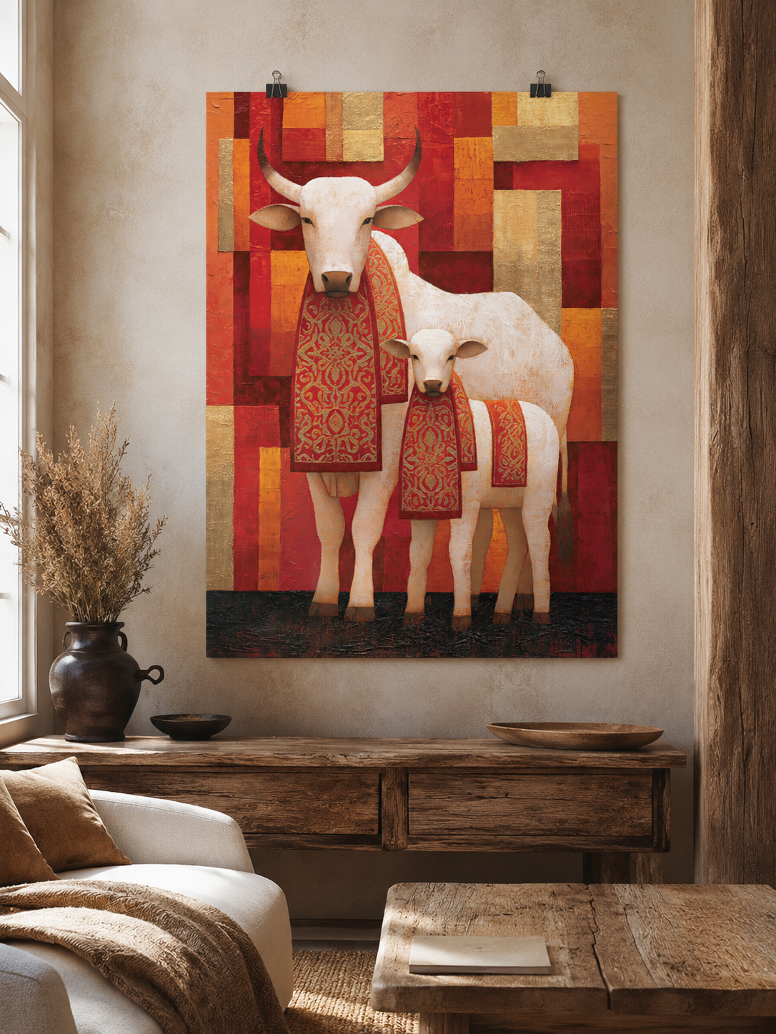 Zebu Cow Wall Art - Wall Art Decor - close-up - zebu cow wall art, white cattle art print