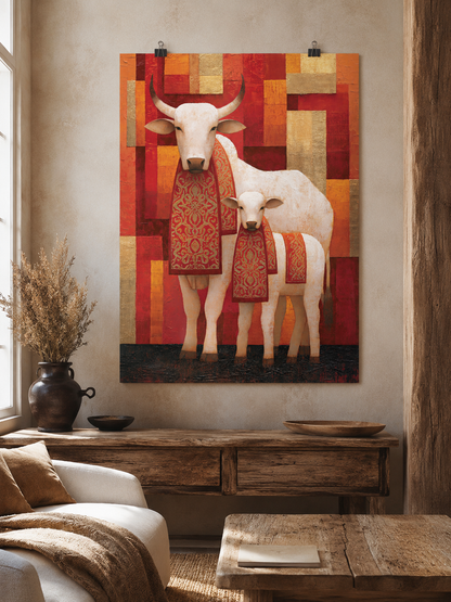 Zebu Cow Wall Art - Wall Art Decor - close-up - zebu cow wall art, white cattle art print
