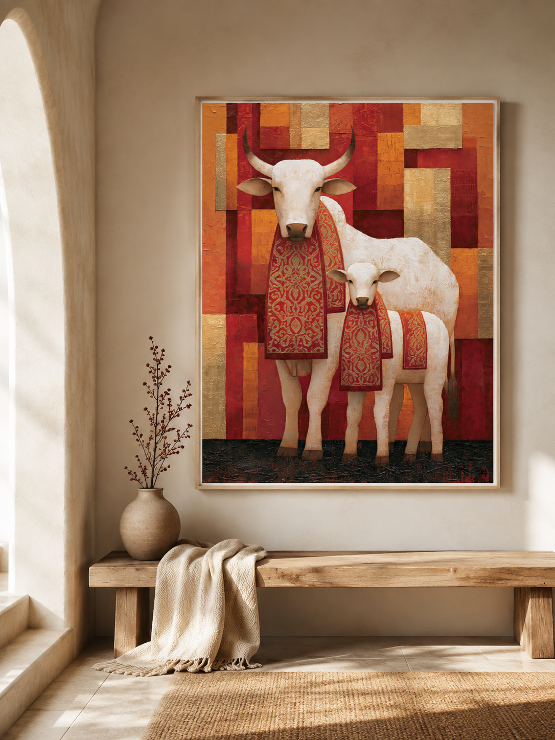 Zebu Cow Wall Art - Wall Art Decor - alternate angle - zebu cow wall art, white cattle art print