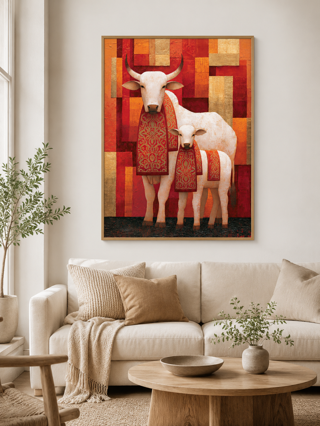 Zebu Cow Wall Art - Wall Art Decor - detail view - zebu cow wall art, white cattle art print