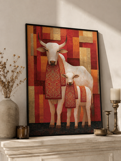Zebu Cow Wall Art - Wall Art Decor - alternate angle - zebu cow wall art, white cattle art print