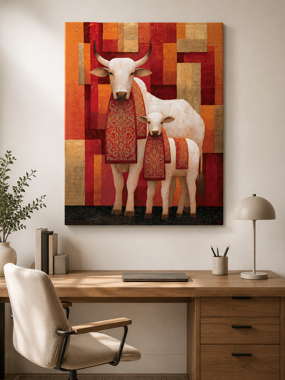 Zebu Cow Wall Art - Wall Art Decor - packaging - zebu cow wall art, white cattle art print