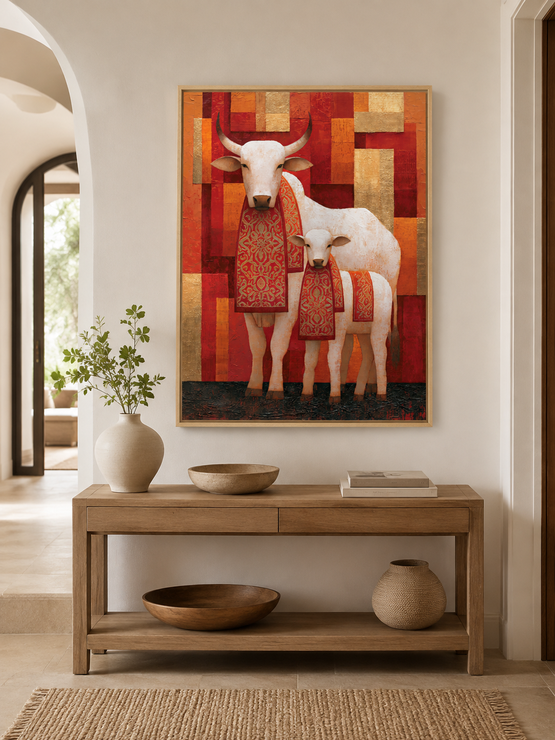 Zebu Cow Wall Art - Wall Art Decor - front view - zebu cow wall art, white cattle art print