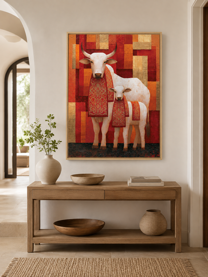 Zebu Cow Wall Art - Wall Art Decor - front view - zebu cow wall art, white cattle art print
