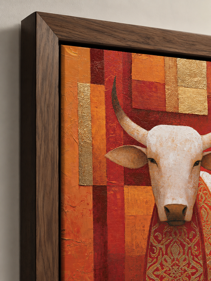 Zebu Cow Wall Art - Wall Art Decor - detail view - zebu cow wall art, white cattle art print