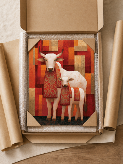 Zebu Cow Wall Art - Wall Art Decor - lifestyle shot - zebu cow wall art, white cattle art print
